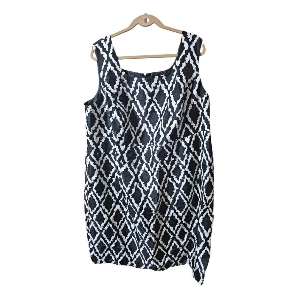 JOHN MEYER Black White Geometric Sleeveless Sheath Dress - Size 24W